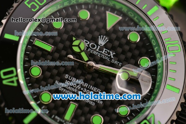Rolex Submariner Asia 2813 Automatic PVD Case with Green Markers Carbon Fiber Dial and Green Nylon Strap - Click Image to Close